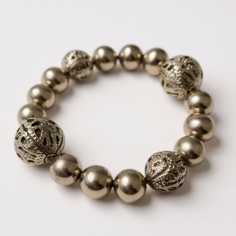 Silvertone Metal Stretch Slipon Bead Bracelet